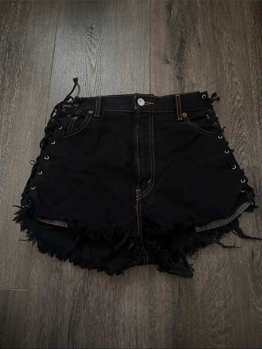 Levi's Black Lace-Up Frayed Hem Denim Shorts